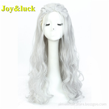 Wholesale Price Long Natural Sliver White Color Costume Gold Braided Wig for Women Wavy Party Cosplay Wig Synthetic Hair Wigs